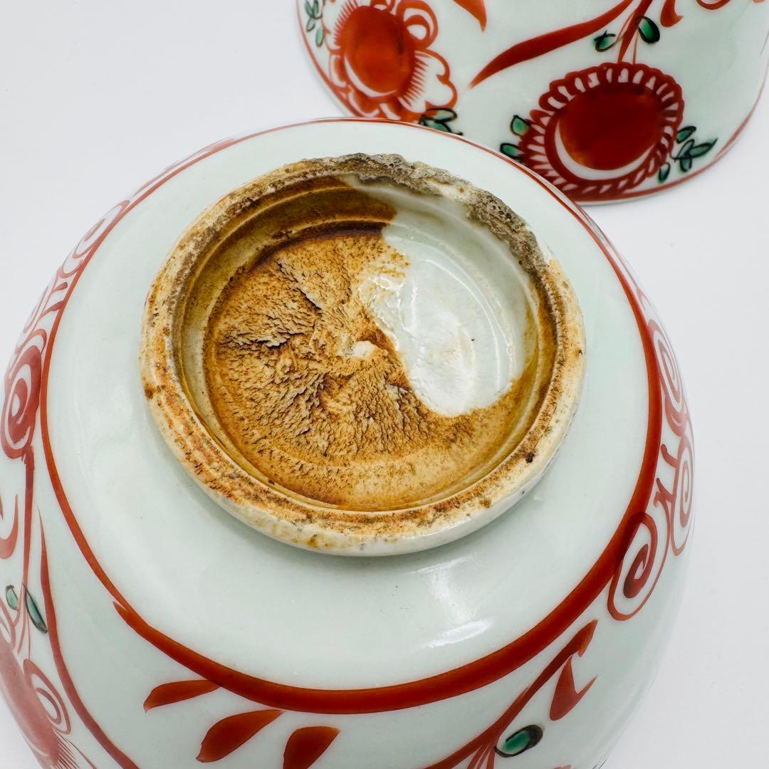 【時代　赤絵　福々字鉢　二客セット　共箱】骨董　アンティーク　インテリア