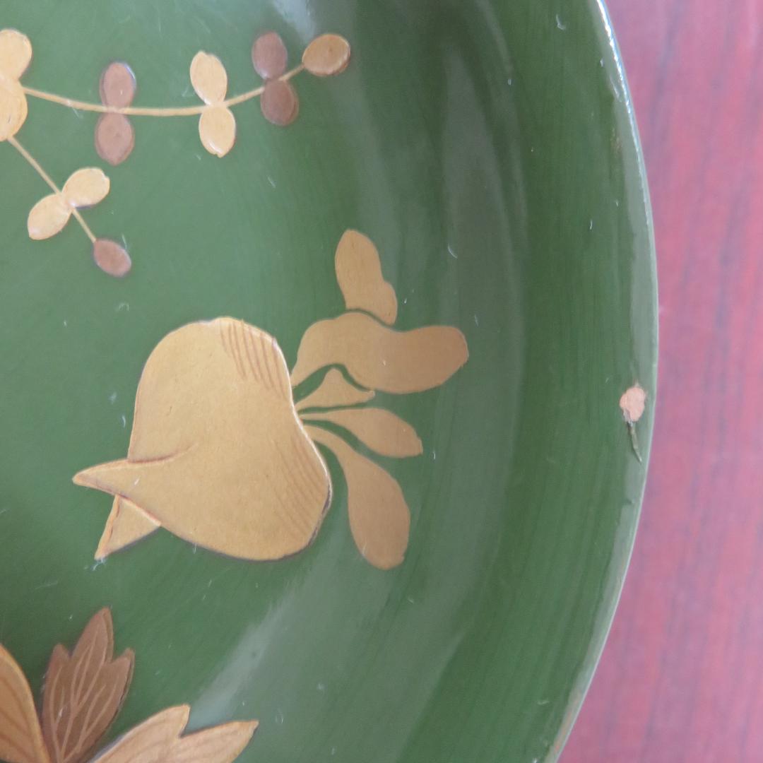 緑吸物碗 青地 盃 蒔絵 大根 カブ 8ケ 傷 欠け スレ 明治頃 希少 漆器