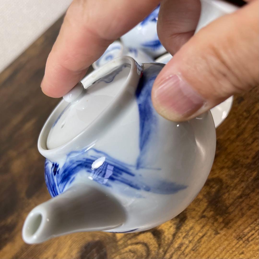 A836⭐︎平安靖山造 染付 山水楼閣文 煎茶器 7点組 共箱付