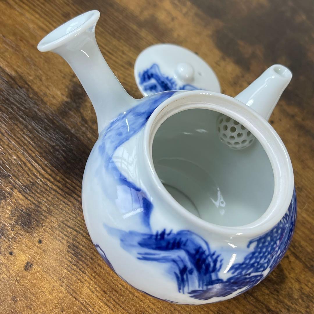 A836⭐︎平安靖山造 染付 山水楼閣文 煎茶器 7点組 共箱付