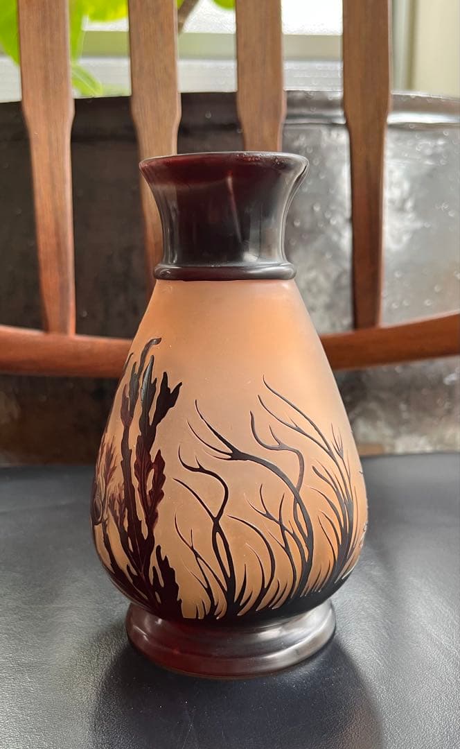 エミール、ガレ海藻彫刻 花瓶　本物保証