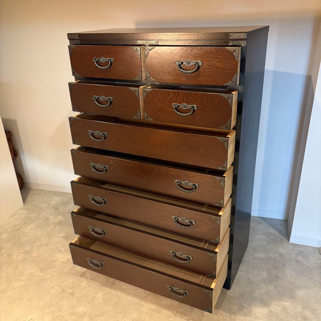 民芸箪笥　民芸家具　和箪笥　大きめ　収納　金属装飾　7段9杯