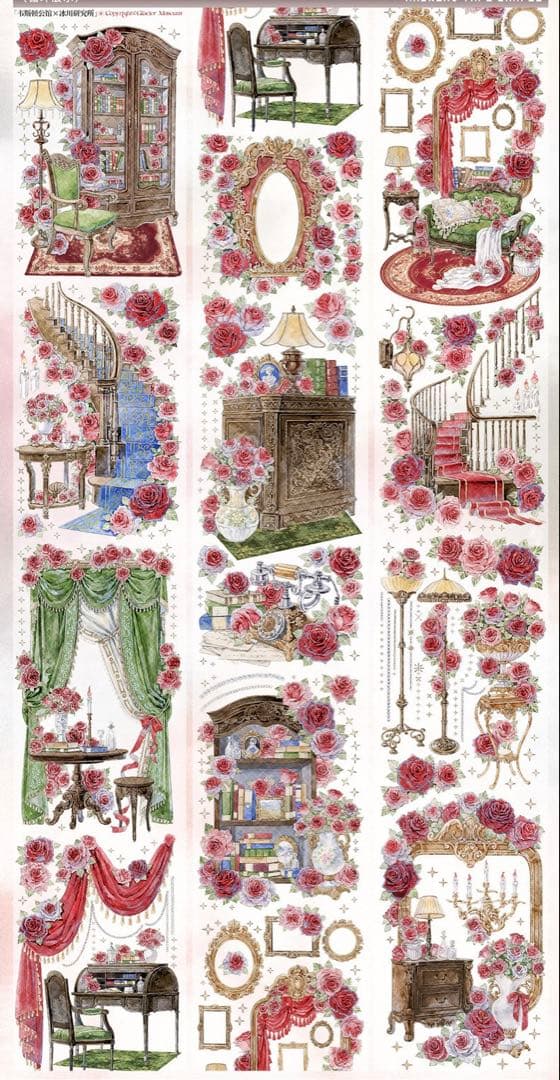 【8618】海外　マステ　3/5/巻売り　貝殻光マスキングテープバラ　公館　貴族