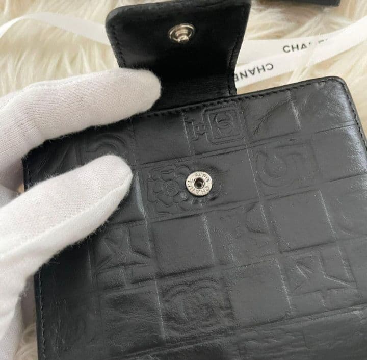 シャネル CHANEL 財布 二つ折り アイコンライン ココマーク ブラック
