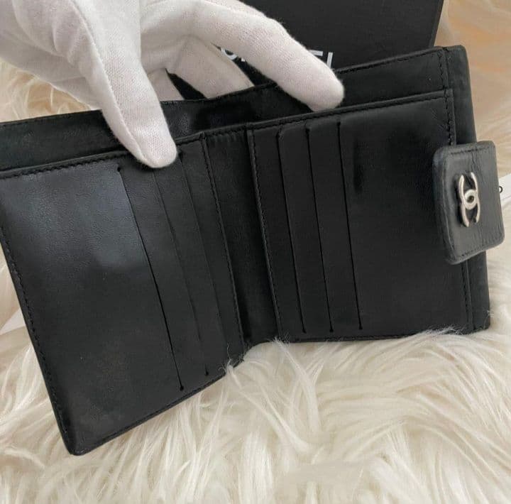 シャネル CHANEL 財布 二つ折り アイコンライン ココマーク ブラック