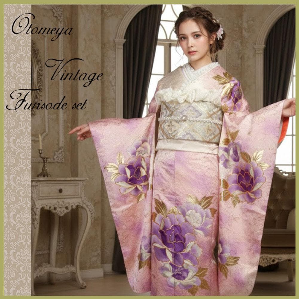 ぷっくり手刺繍の大輪牡丹　振袖フルセット　ｍ43　成人式