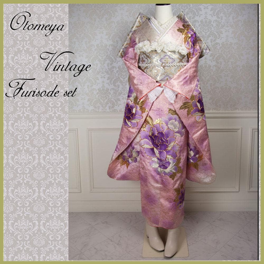 ぷっくり手刺繍の大輪牡丹　振袖フルセット　ｍ43　成人式