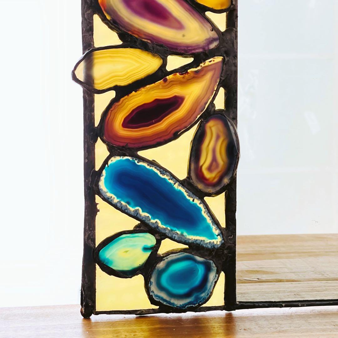 ✮レア✮ ステンドグラス　鏡　ミラー　壁掛け　メノウ　天然石