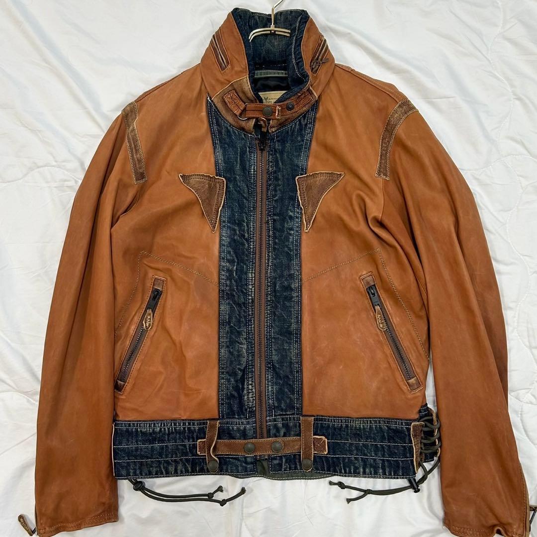 AVIREX アヴィレックス レザー デニム 切り替え レザージャケット
