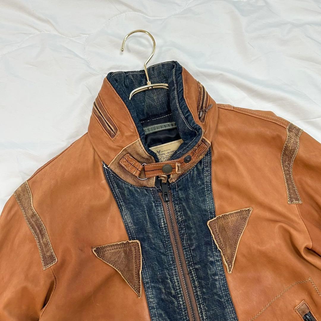 AVIREX アヴィレックス レザー デニム 切り替え レザージャケット