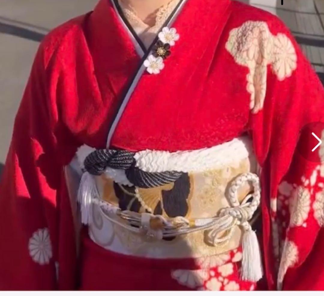 正絹　絞り　振袖　フルセット　赤色