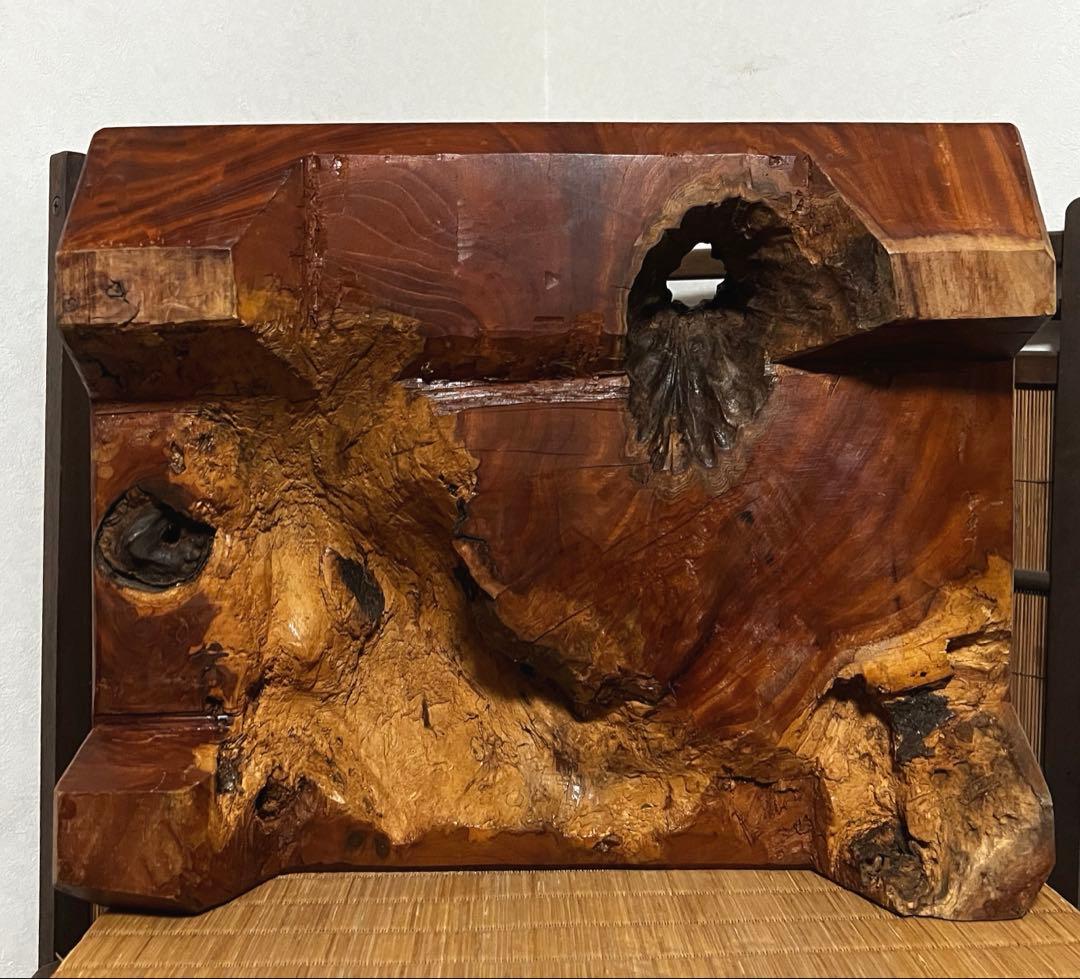 時代 無垢 超重量級 13.6㎏ 古木 刳抜彫り 花台 香台 盆栽台 特価中