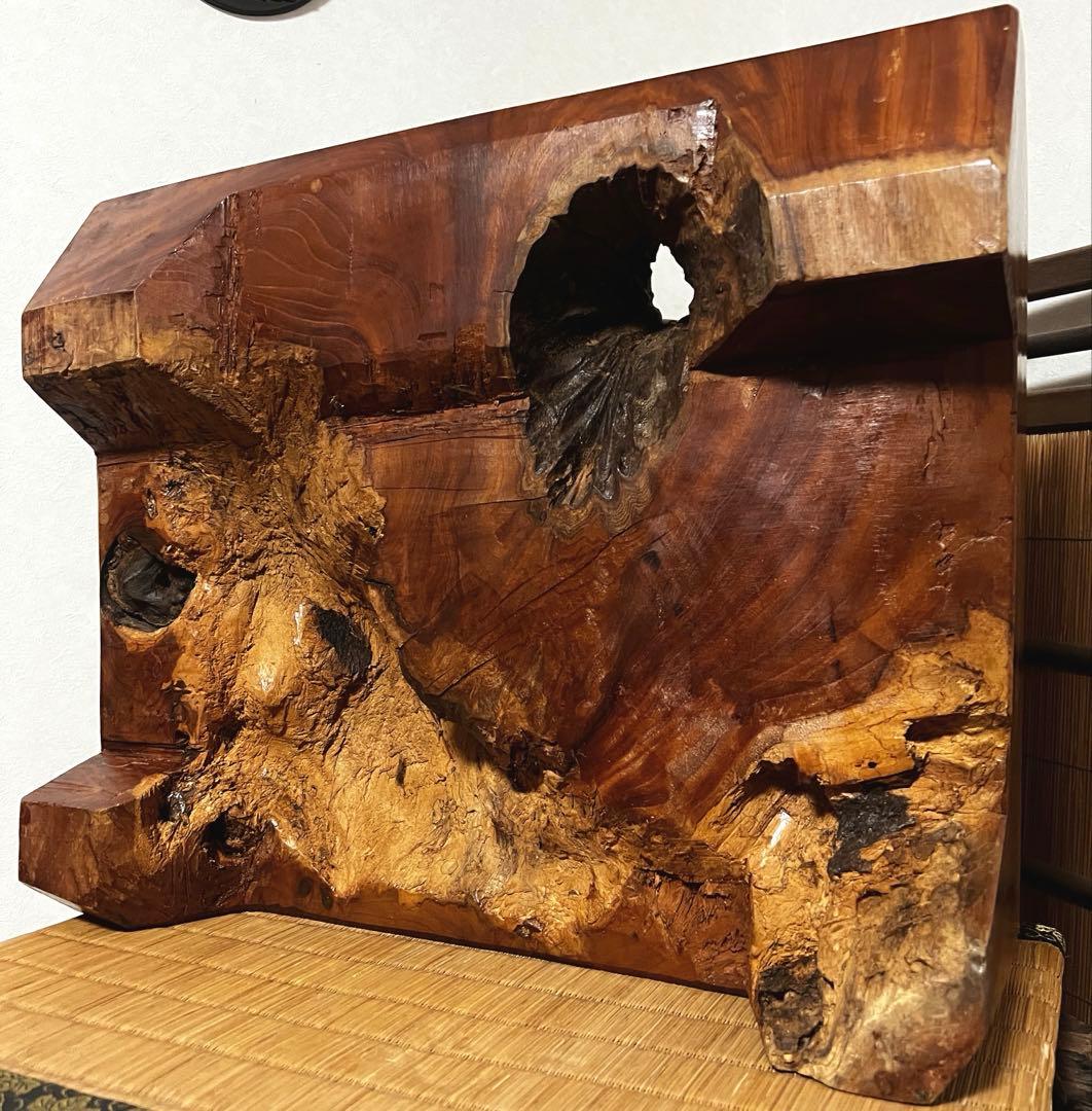 時代 無垢 超重量級 13.6㎏ 古木 刳抜彫り 花台 香台 盆栽台 特価中
