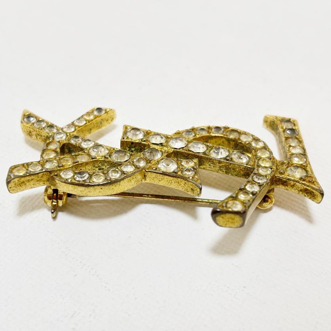 イヴ サンローラン ブローチ ラインストーン カサンドラ　ロゴ　ヴィンテージ