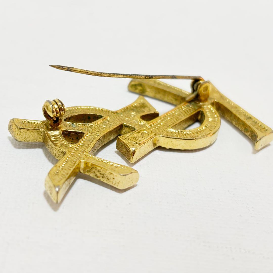 イヴ サンローラン ブローチ ラインストーン カサンドラ　ロゴ　ヴィンテージ