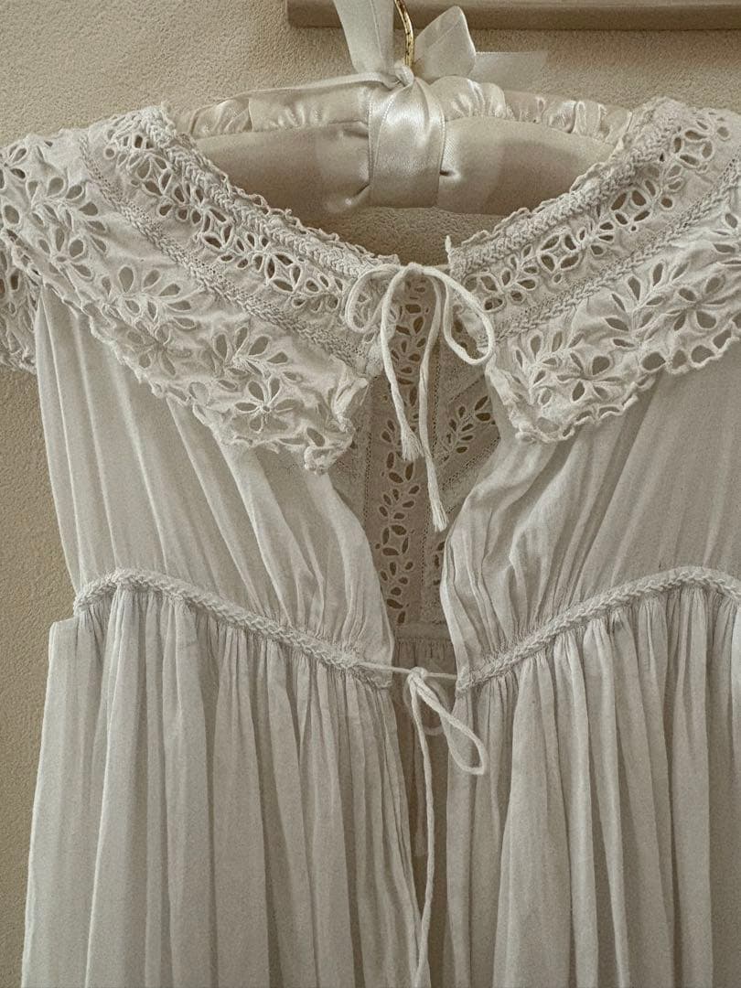 イギリスアンティーク ベビードレス レース 布花 フランスアンティーク