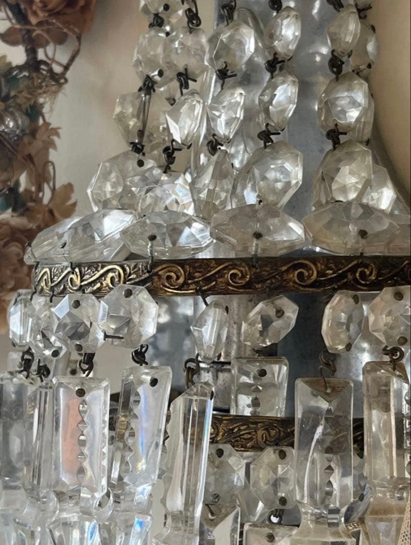 アンティークフランスガラスドロップシャンデリア ランプ照明壁掛けオルモル装飾