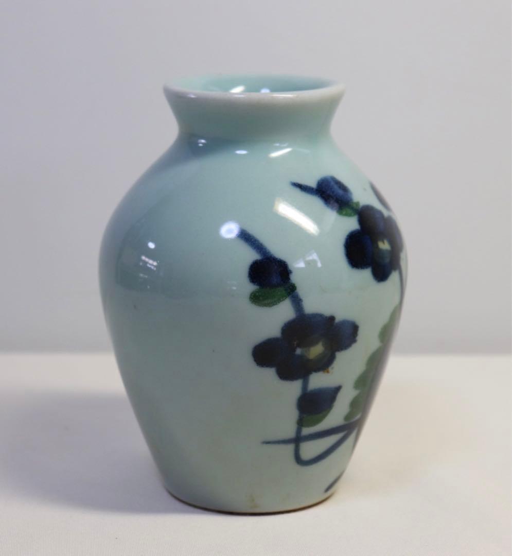 中国　民国期　豆釉釉下藍緑彩小瓶　送料込み0831