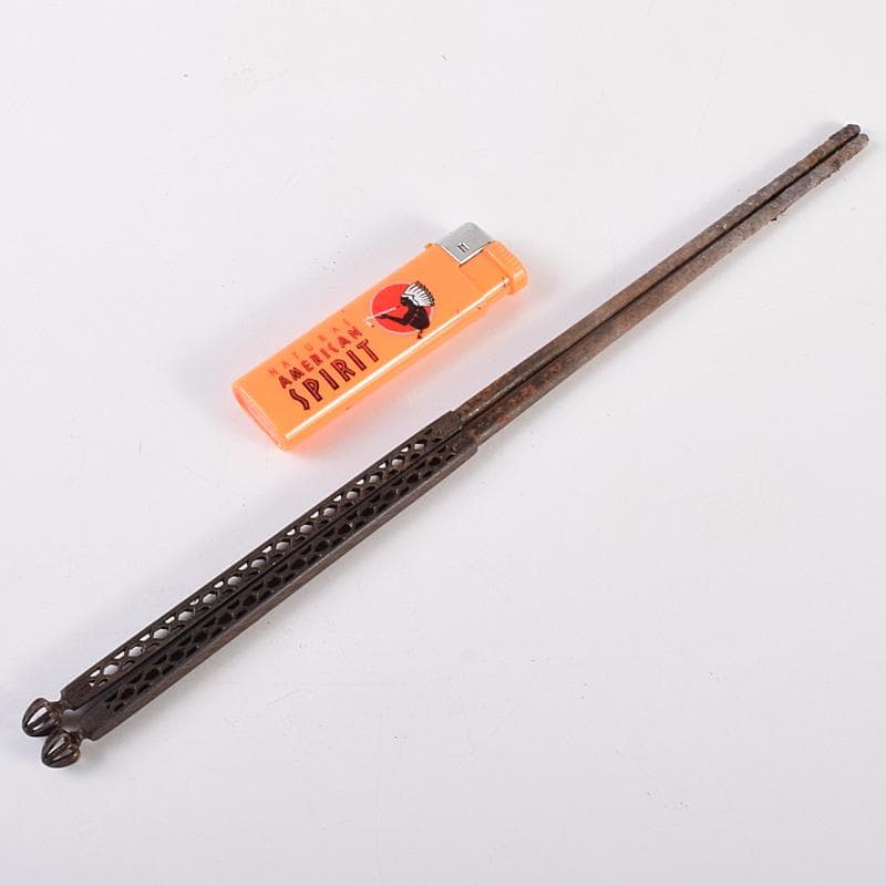 茶道具　一辰造　鉄時代　角透七宝象嵌入　飾火箸　共箱　V　R7701