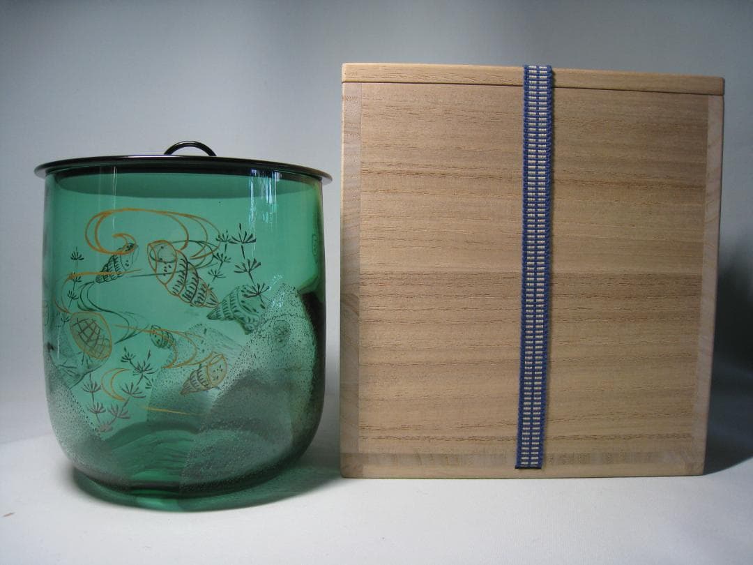 硝子製水指　【義山　切箔　金彩　貝　海松文水指】水崎長寿