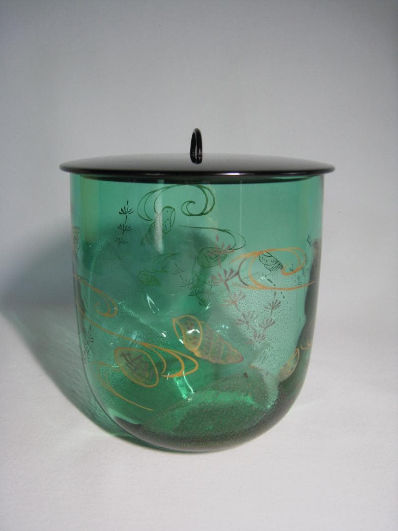 硝子製水指　【義山　切箔　金彩　貝　海松文水指】水崎長寿