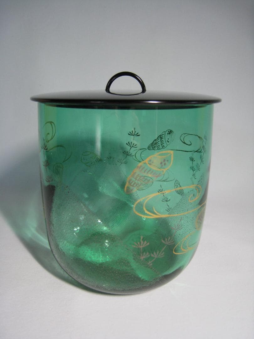 硝子製水指　【義山　切箔　金彩　貝　海松文水指】水崎長寿