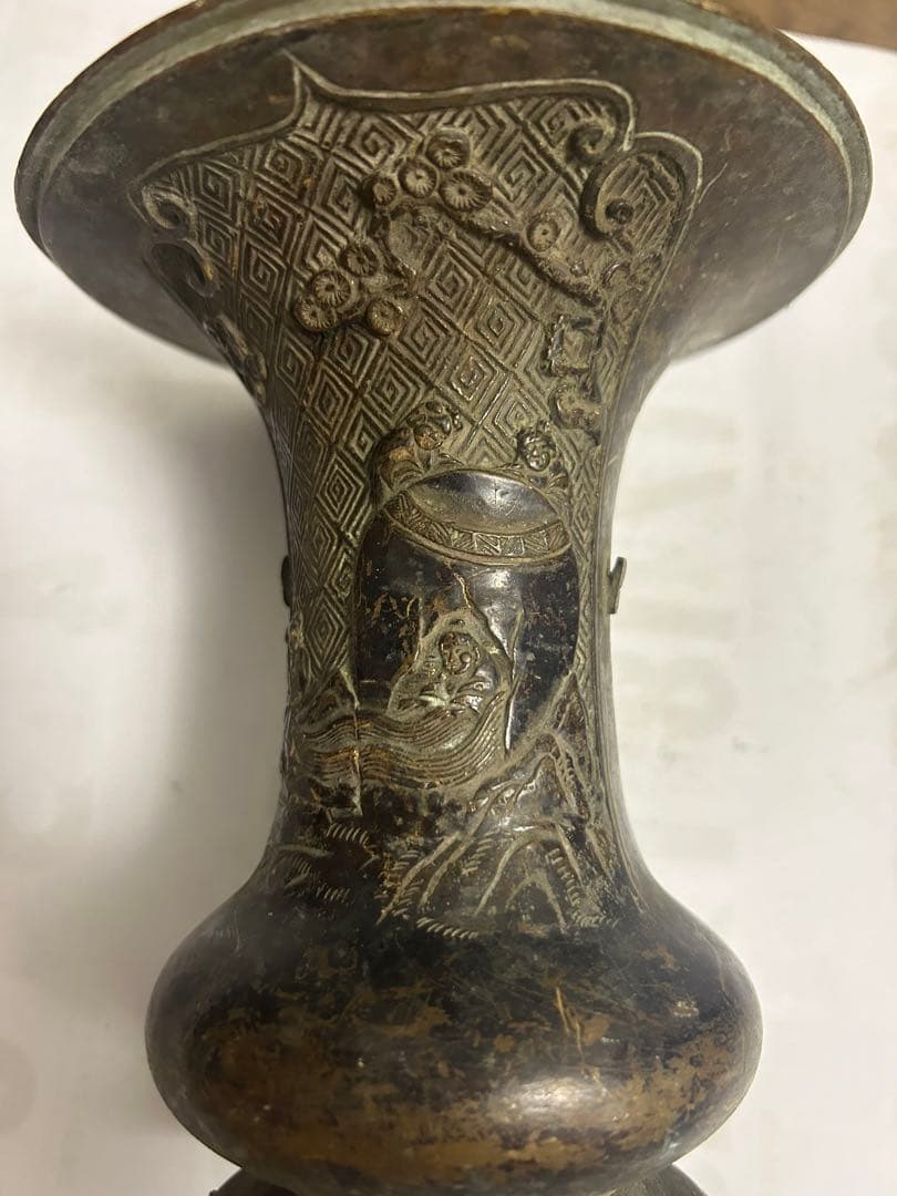 古花瓶，宣德銅製，古董，時代物