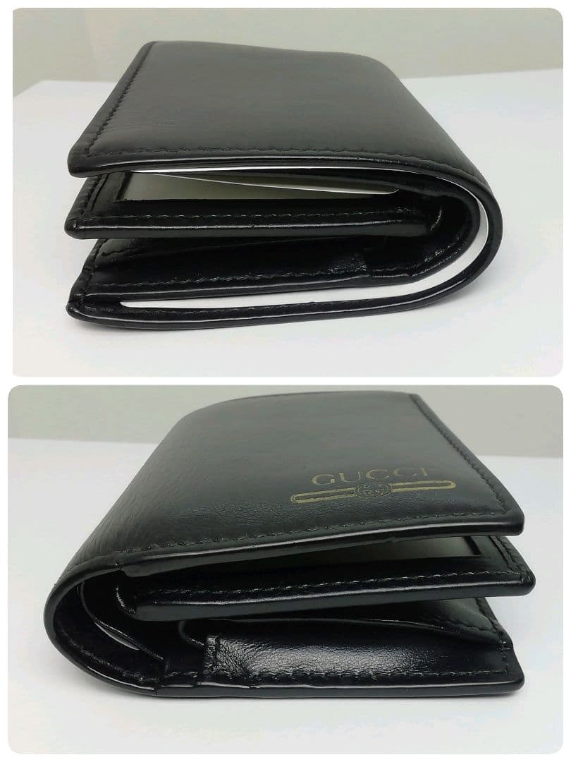 GUCCI　グッチ　コンパクト　ブラックレザー　折り畳みタイプ　保存袋・付属品
