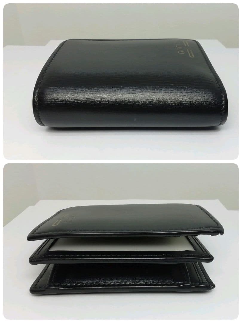GUCCI　グッチ　コンパクト　ブラックレザー　折り畳みタイプ　保存袋・付属品