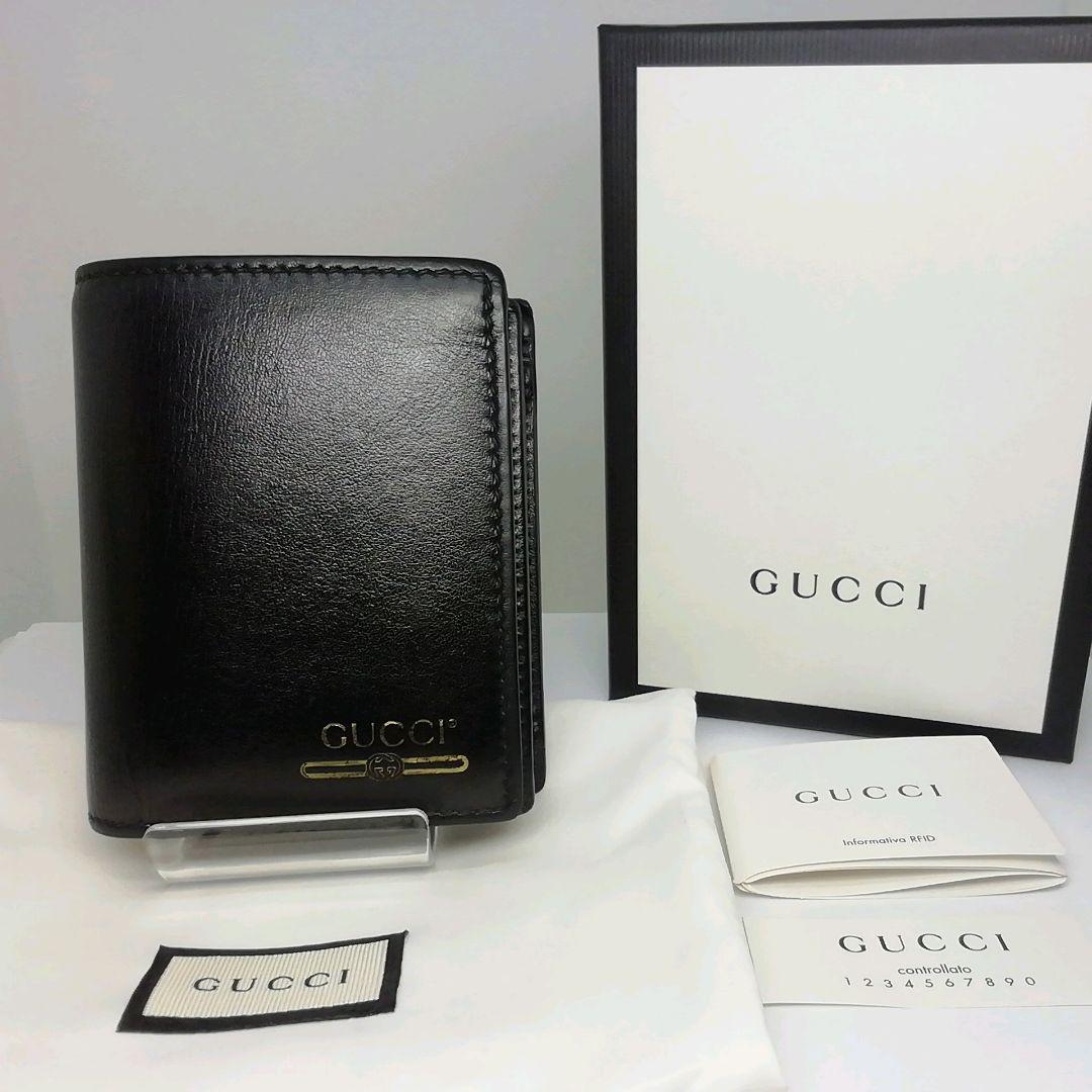 GUCCI　グッチ　コンパクト　ブラックレザー　折り畳みタイプ　保存袋・付属品