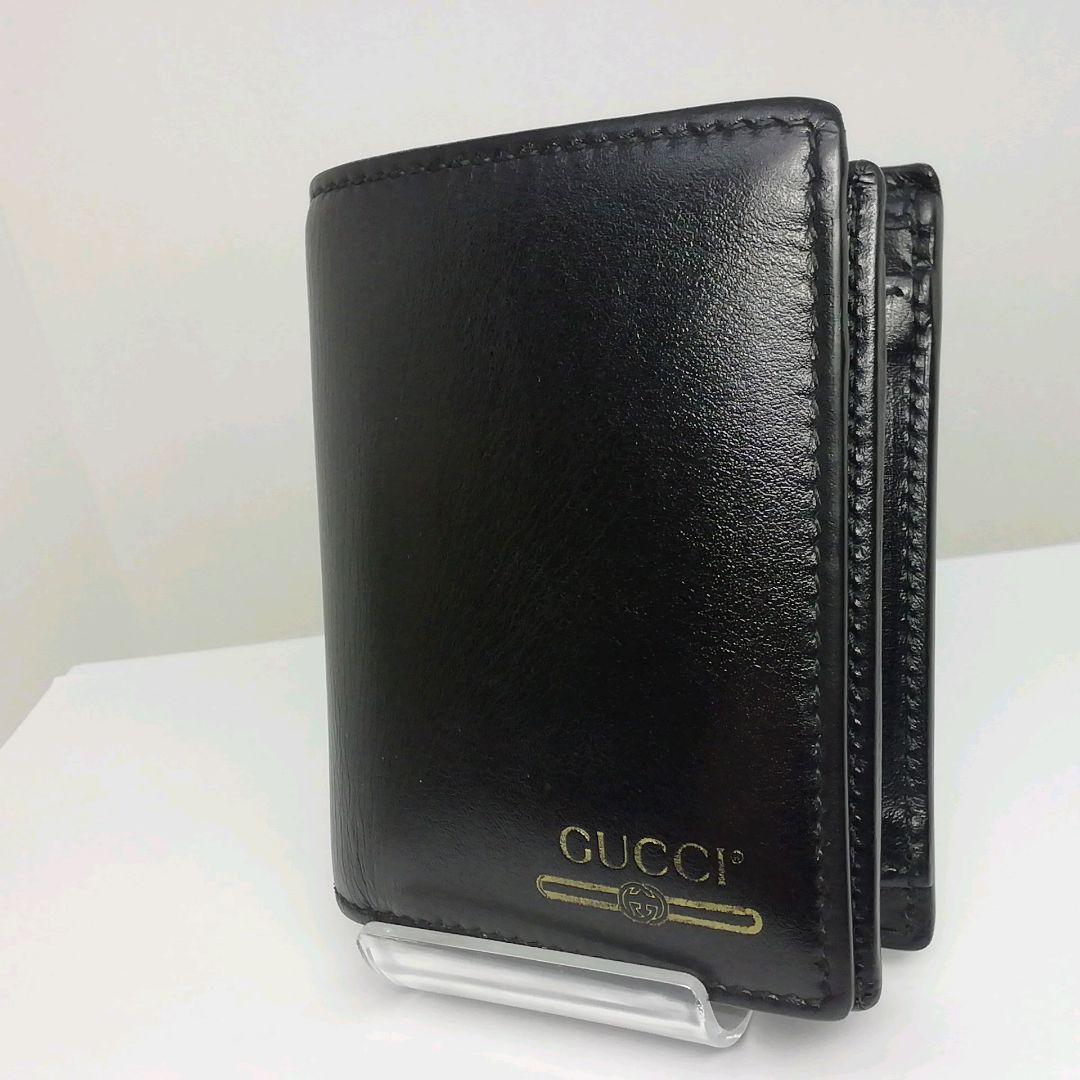 GUCCI　グッチ　コンパクト　ブラックレザー　折り畳みタイプ　保存袋・付属品