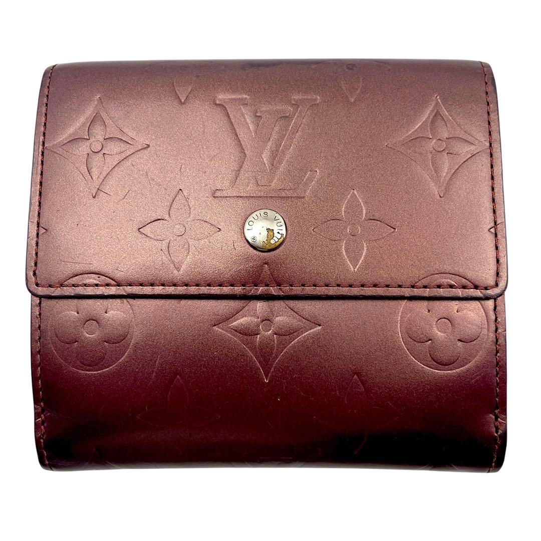 【美品】ルイヴィトン モノグラムマット ワインレッド 三つ折り財布　M65116