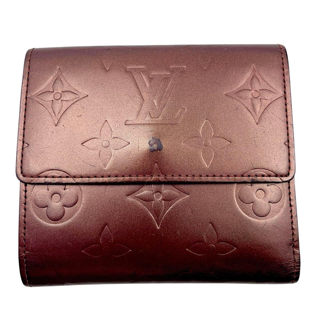 【美品】ルイヴィトン モノグラムマット ワインレッド 三つ折り財布　M65116