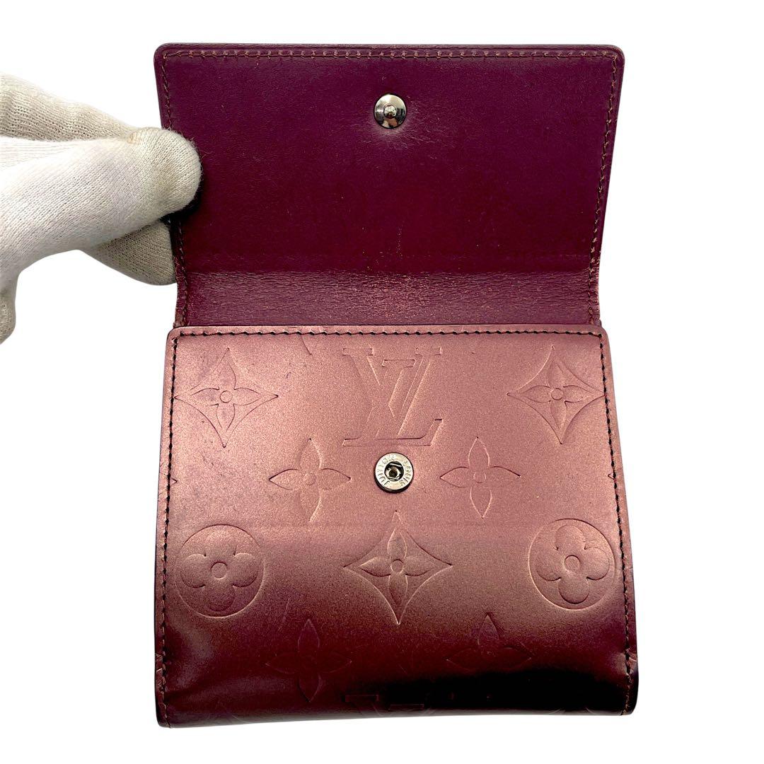 【美品】ルイヴィトン モノグラムマット ワインレッド 三つ折り財布　M65116