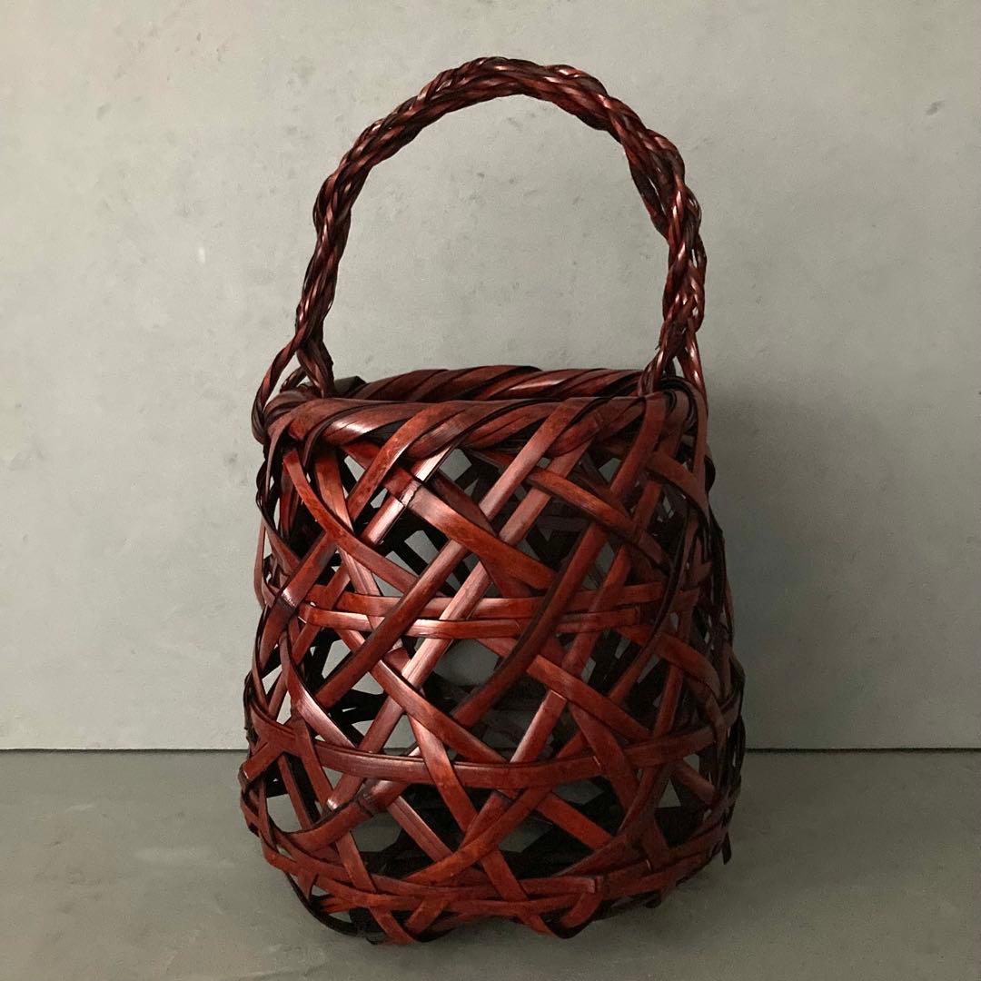 【未使用】花籠 籠花入 かやごもり 花器 茶道具 37cm×24cm