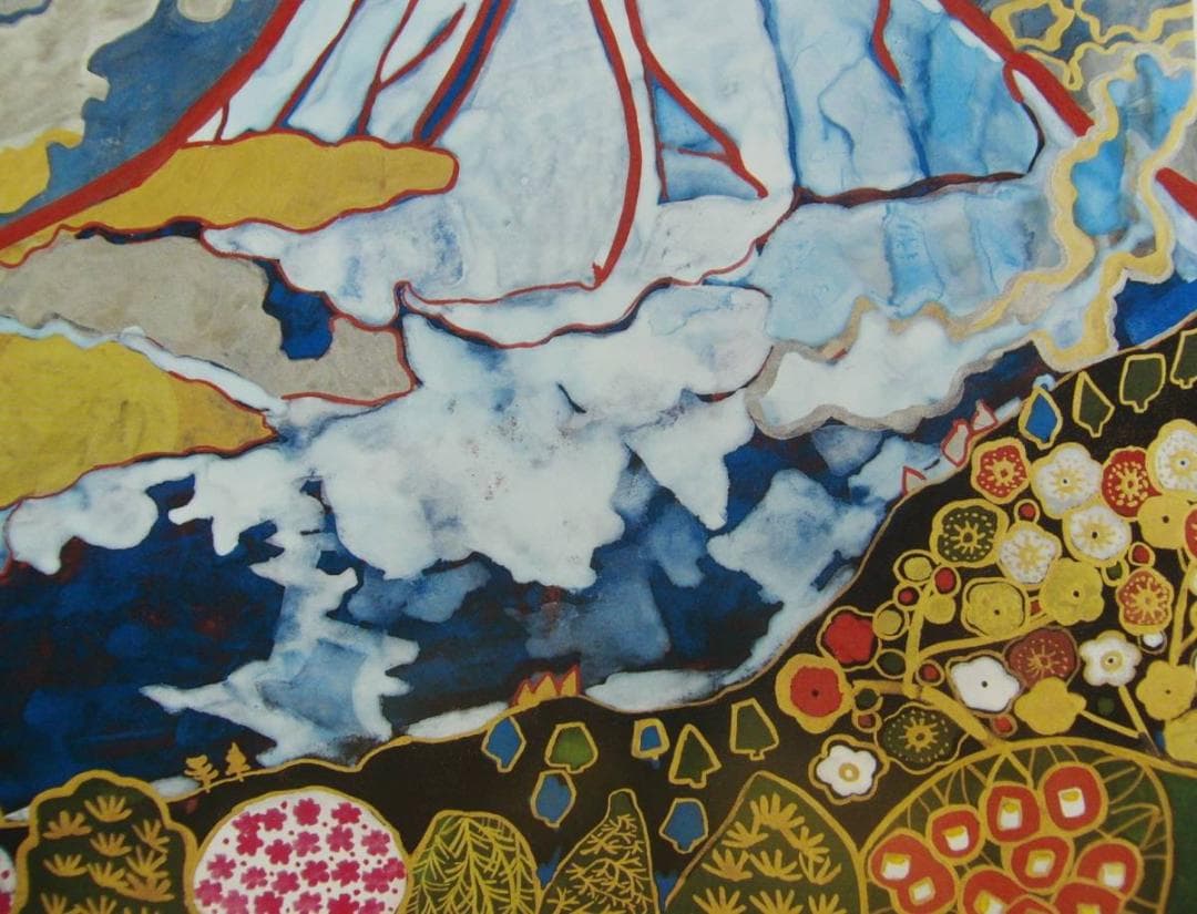 片岡 球子、【梅桜椿寿木花つけし富士】、大判、超希少画集・額装画、状態良好