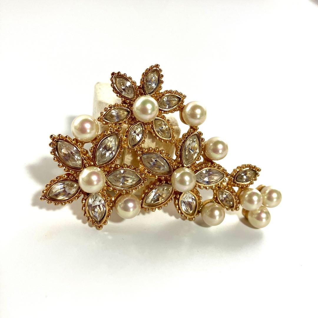 【美品】クリスチャンディオール パール ラインストーン ブローチ