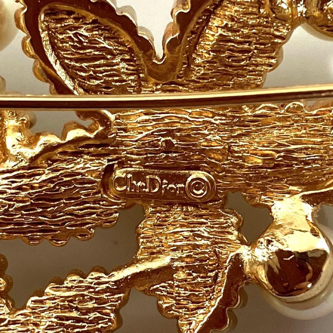 【美品】クリスチャンディオール パール ラインストーン ブローチ