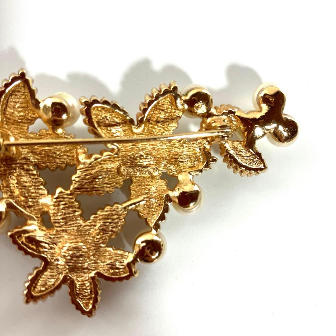 【美品】クリスチャンディオール パール ラインストーン ブローチ