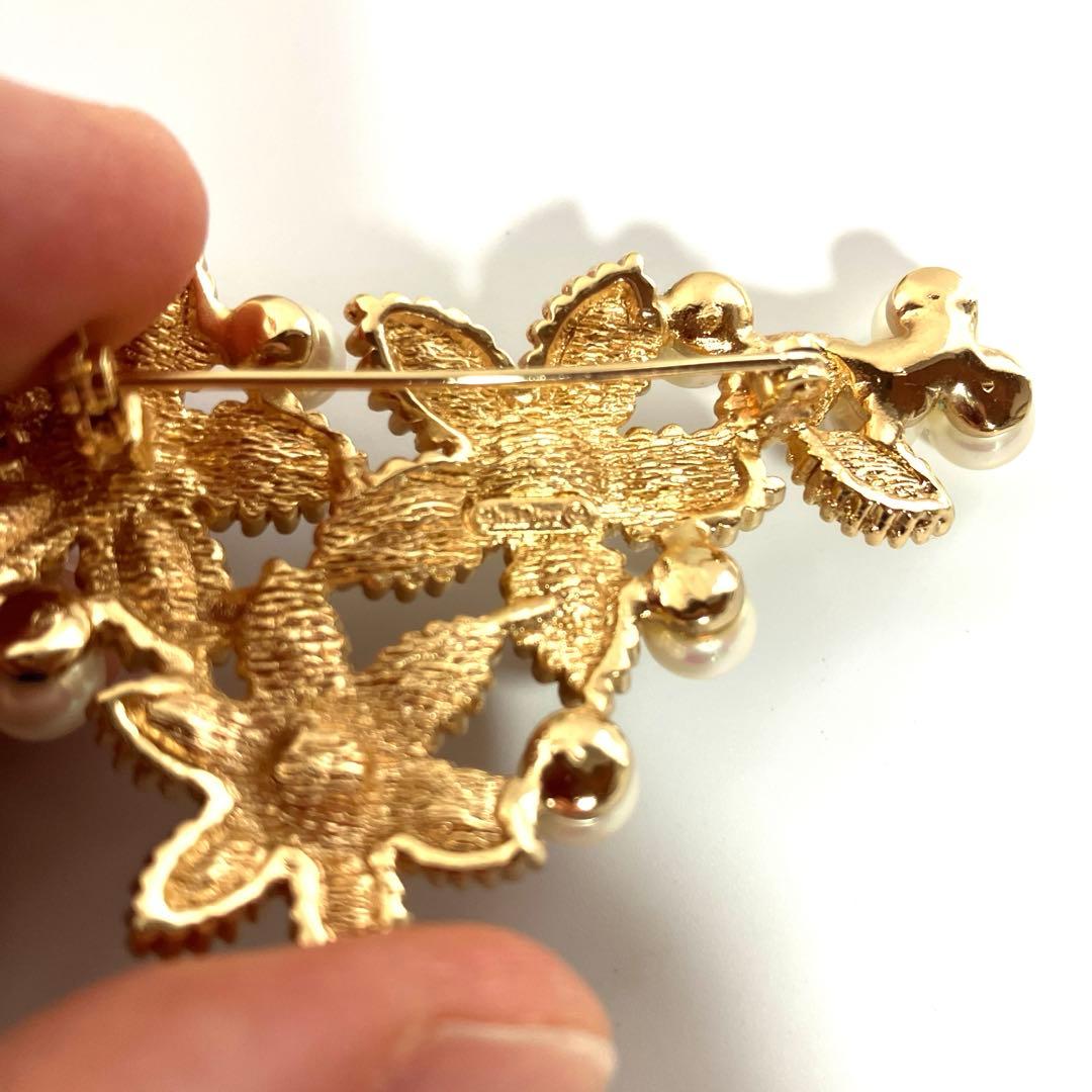 【美品】クリスチャンディオール パール ラインストーン ブローチ