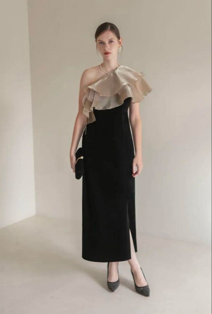 Leja アシンメトリーティアードフリル3WAYベロアIラインドレス Sサイズ