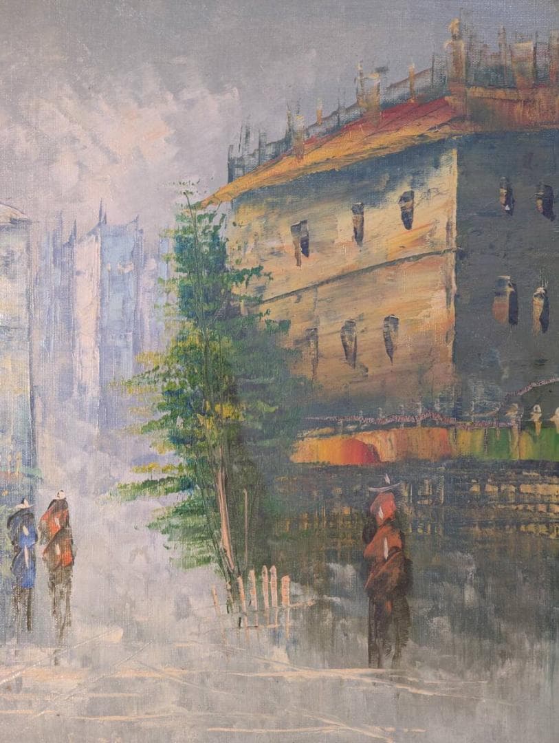 【真作】絵画　油彩10号　ヨーロッパ都市情景　印象派風　静謐なる風景画　X139