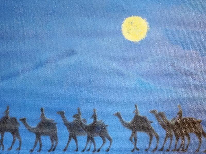 【値下げ】風景画　平山郁夫　月光の砂漠　M10　額付き　手描き　肉筆