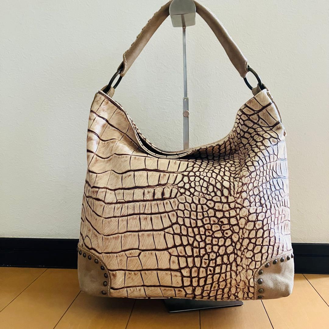 美品✨イタリア製 本革クロコ型押し 肩掛けトートバッグ ショルダーバッグ A4可
