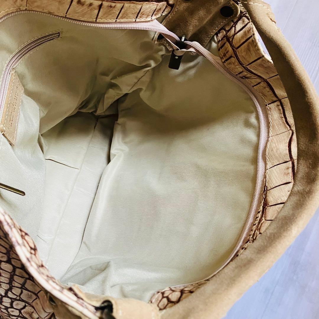 美品✨イタリア製 本革クロコ型押し 肩掛けトートバッグ ショルダーバッグ A4可