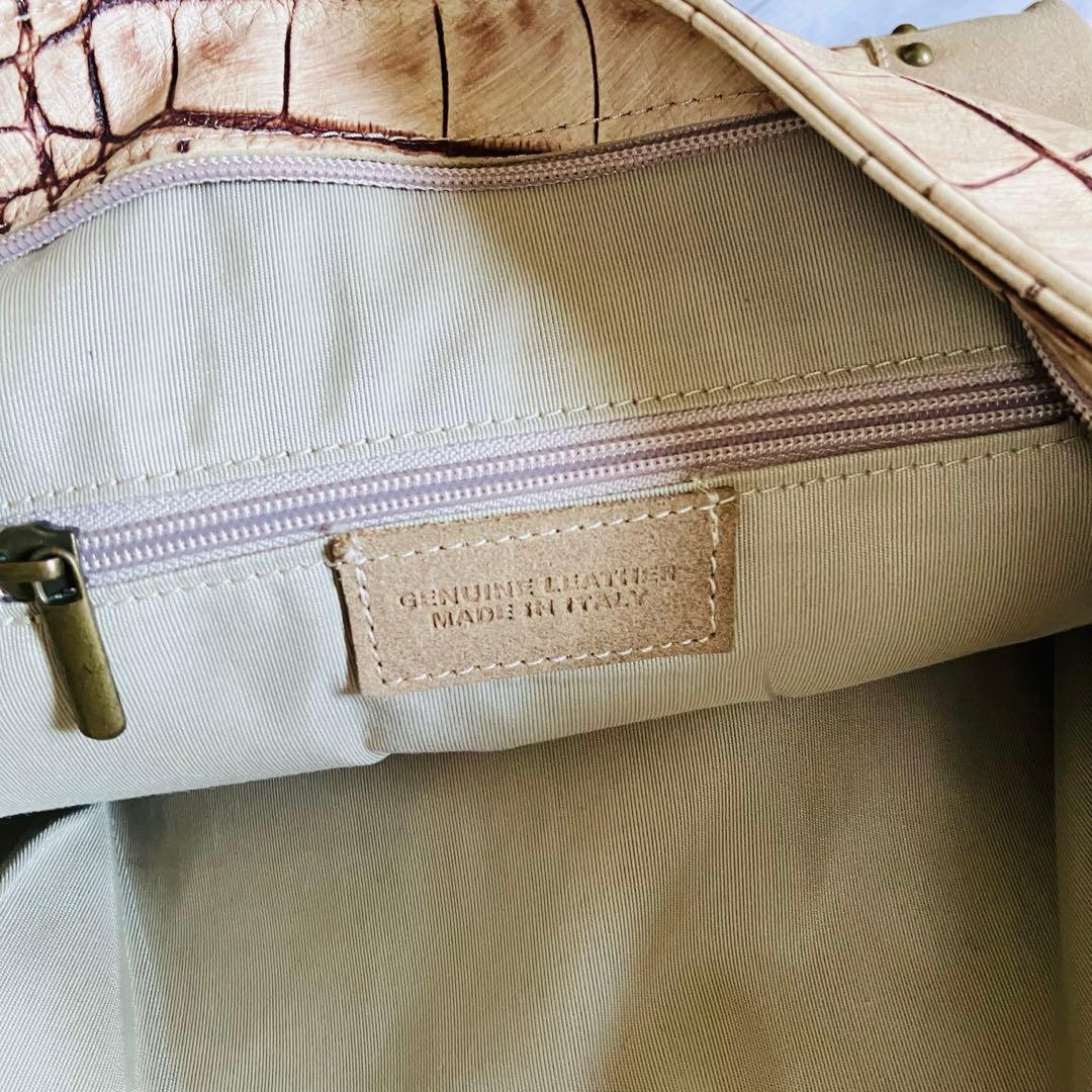 美品✨イタリア製 本革クロコ型押し 肩掛けトートバッグ ショルダーバッグ A4可