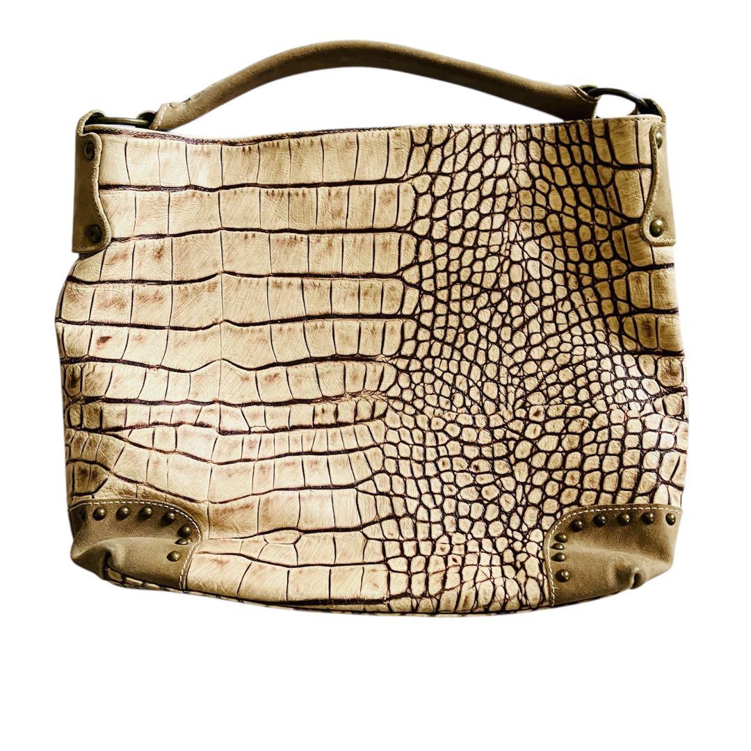 美品✨イタリア製 本革クロコ型押し 肩掛けトートバッグ ショルダーバッグ A4可