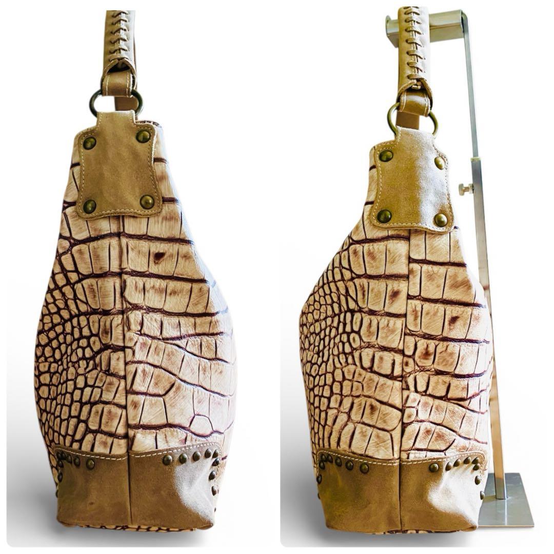 美品✨イタリア製 本革クロコ型押し 肩掛けトートバッグ ショルダーバッグ A4可