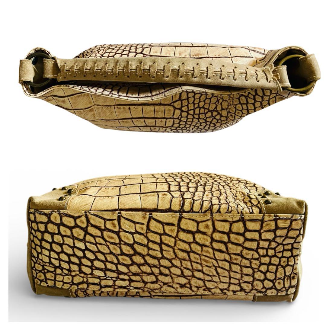 美品✨イタリア製 本革クロコ型押し 肩掛けトートバッグ ショルダーバッグ A4可