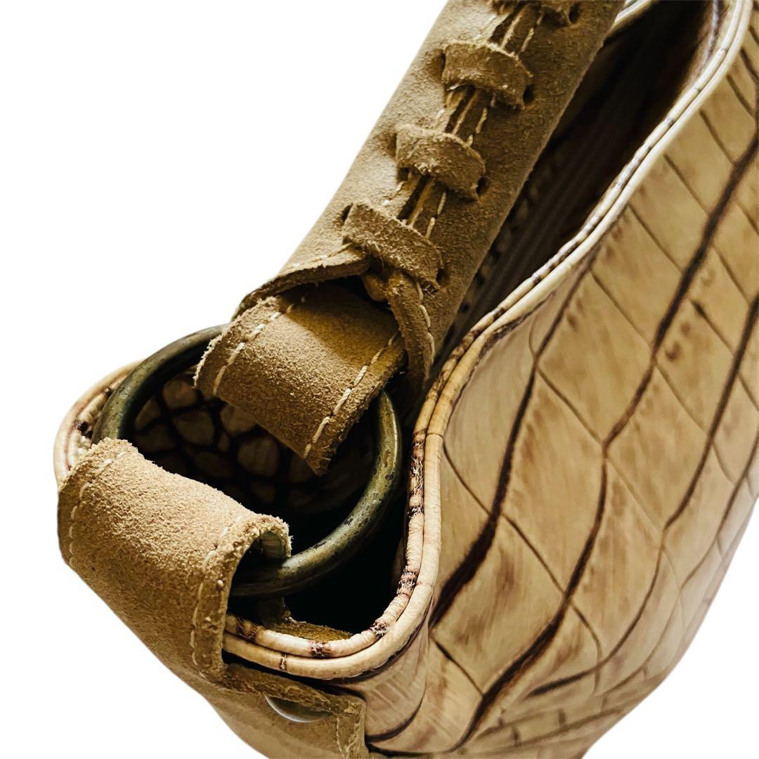 美品✨イタリア製 本革クロコ型押し 肩掛けトートバッグ ショルダーバッグ A4可